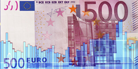 Wall Mural - Closeup Euro on the background of a chart. Euro economy. 3d illustration
