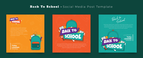 set of social media post template for back to school template with typography and stationary design