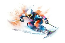 Skier Athlete Drawing Isolated On White Background. AI Generated.