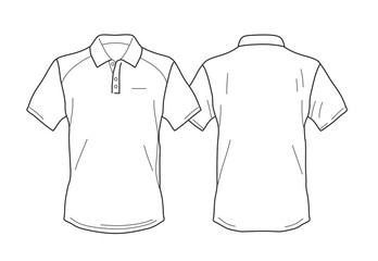 Wall Mural - Polo shirt men technical fashion flat sketch template. Vector.