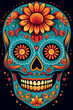 La Catrina dia de muertos Skull. Bemalter Schädel in orange teal. Tag der Toten in Mexico. Hochkant. Hochformat. Generative Ai.