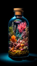 Underwater Ecosystem With Fish And Coral In A Bottle Black Background AI Generated