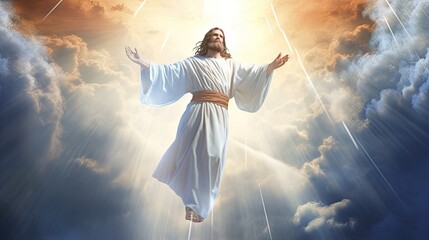 Awe-Inspiring Return: Jesus Christ Ascending in a Cloudy Heaven: Generative AI