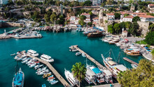 Kaleici Port, The Historical Center Of Antalya, Yachts And Pleasure Boats In Kaleici Bay. Antalya, Turkey