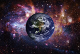 Fototapeta Kosmos - Earth and galaxy on background. Elements of this image furnished by NASA.