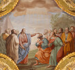 GENOVA, ITALY - MARCH 5, 2023: The fresco Jesus consigning the keys to Peter in the church Basilica di Santa Maria delle Vigne by Giuseppe Passano (1786 - 1849).