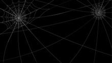 Big White Spider Web For Halloween On Black Background. Black And White Illustration Of Elements For Decor For The Celebration Of Halloween. Spooky Halloween Decoration Element For Your Design. 