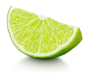 Wall Mural - Ripe slice of green lime citrus fruit isolated on white background