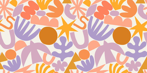 abstract modern art seamless pattern with colorful freehand doodles. organic flat cartoon background