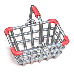 Poster - Steel wire shopping basket cartoon icon 3D render illustration isolated on white background