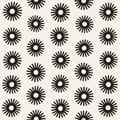 Poster - Vector seamless sunburst shapes freehand pattern. Abstract background with round brush strokes. Monochrome hand drawn texture