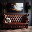Braunes leder Chesterfield-Sofa mit goldener Details