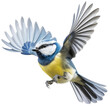 Flying blue tit isolated on white background as transparent PNG, generative AI