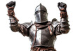 Knight in armor and helmet cheering celebrating isolated - Generative AI