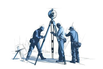 Wall Mural - Illustration of three men observing the stars through a telescope