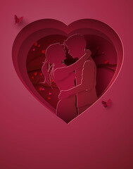 Poster - Concept of love and happy valentine day ,Couple in the heart shape.paper art style.