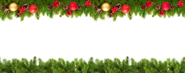 Wall Mural - Christmas tree branches on white background as a border or template for christmas card