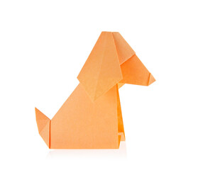 Canvas Print - Orange dog of origami, isolated on white background