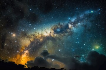 Wall Mural - starry night sky with clouds. Generative AI