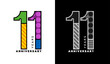 11th anniversary logo set, eleventh anniversary sign, colorful logo for celebration event, invitation, congratulations, web template, flyer and booklet, retro symbol, color logo