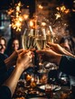 © Yevheniiya - Close-up of a glass of champagne on the background of a party with confetti. Generative AI