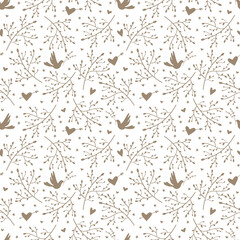 Poster - Seamless pattern with birds, branches and hearts