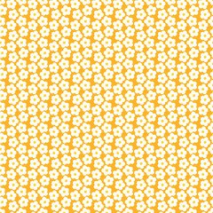 Poster - Yellow seamless pattern with small white flowers