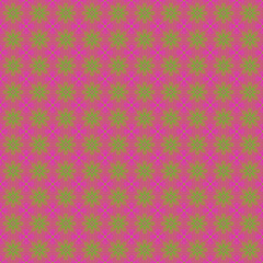 Poster - Pink seamless pattern with green geometric floral ornament