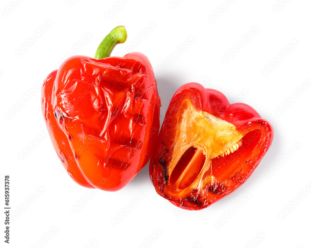 Tasty grilled bell peppers isolated on white background