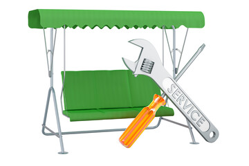 Poster - Garden swing with screwdriver and wrench, 3D rendering