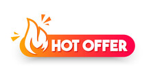 Rounded Label With Flame Icon And Text Hot Offer