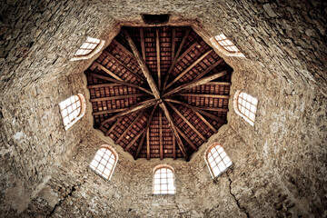 Wall Mural - Euphrasian Basilica in Porec arcades and tower view, UNESCO world heritage site in Istria, Croatia