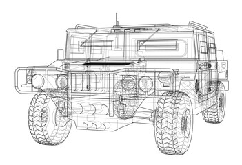 Wall Mural - Combat car blueprint. 3d illustration. Wire-frame style