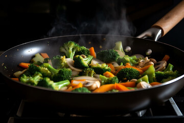 Stir fry vegetable on the pan generative AI