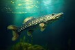 Pike fish under water in the wild, dark background | Generative AI