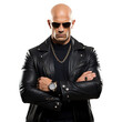 © mr_marcom - Badass bouncer with leather jacket, sunglasses and crossed arms isolated - Generative AI