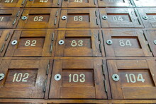 Old Wooden Post Box With Numbers Selective Focus Look From Lower Level