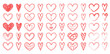 Set de ilustraciones dibujadas a mano de corazones color rojo . Vector