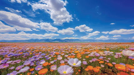 Sticker - flower field and sky created with Generative AI technology