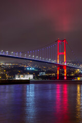 Wall Mural - Night view of Bosphorus bridge with lights Istanbul, Turkey