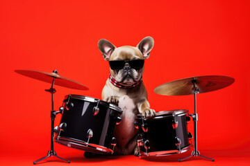 Wall Mural - Dog playing drums created with Generative AI technology