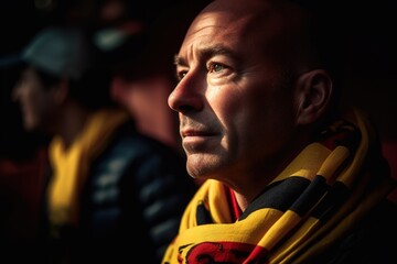 Headshot casual portrait wearing a team scarf in the stadium