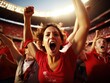 a football fan crowd cheering and supporting their favourite soccer team on the stadium. women's world cup event 2023. Generative AI