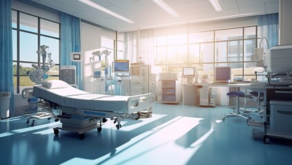 Sunny image of empty hospital consulting room