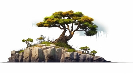 Wall Mural - tree on rock isolated on white