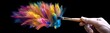 © Vladislava - Beautiful hand holding a brush, painting, drawing a colorful flower on an abstract black background, creative, banner, AI generated