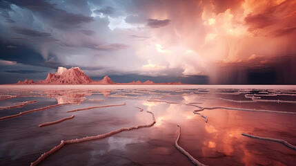 otherworldly Flat Mirage with reflection of the sky landscape