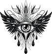 All seeing eye with wings, crying tattoo design . Vision of Providence emblem, symbol isolated Vector illustration	