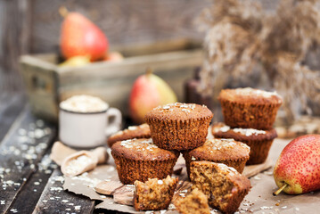 Wall Mural - Fresh homemade delicious oat and wholegrain muffins