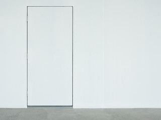 Wall Mural - A closed white door on the white wall which located on the back side of the  warehouse.